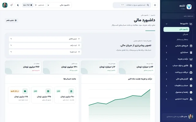 پیش‌نمایش پنل حسابداری و مالی